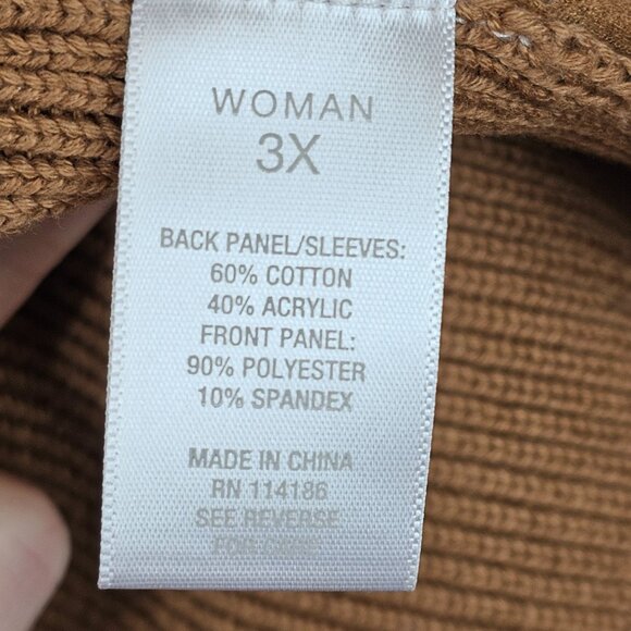 Womens 3X Open Front Brown Cardigan Faux Suede Laser-Cut Hem Stretch Long Sleeve - Picture 4 of 12